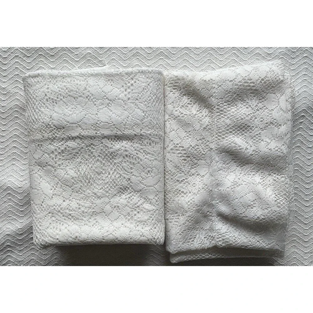 VTG 90s Ivory Rose Lace Curtain 2 Panels - Different Lengths Granny Cottagecore